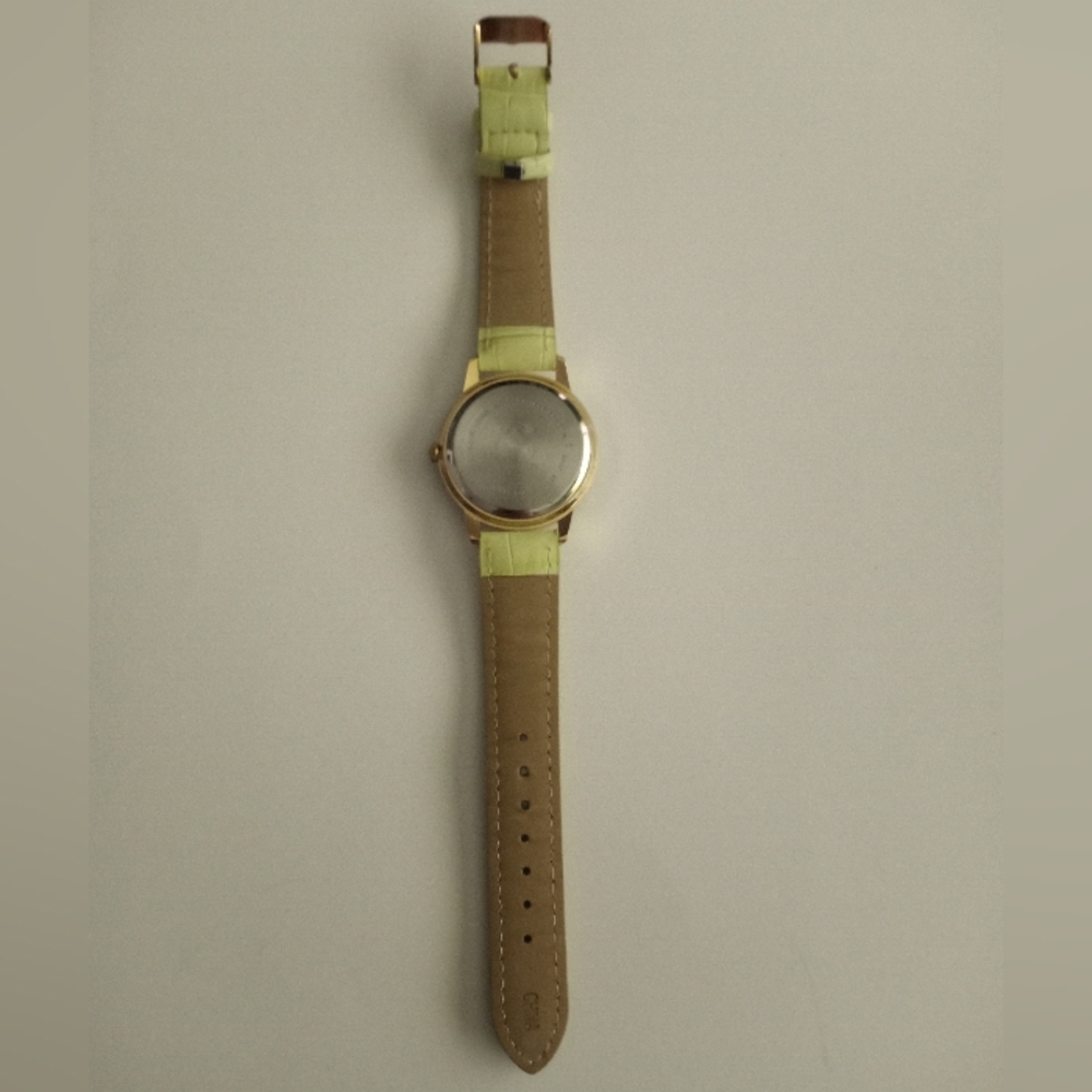 Fashion Watch Mother of Pearl Face Gold Tone Case Faux Band - Picture 2 of 7